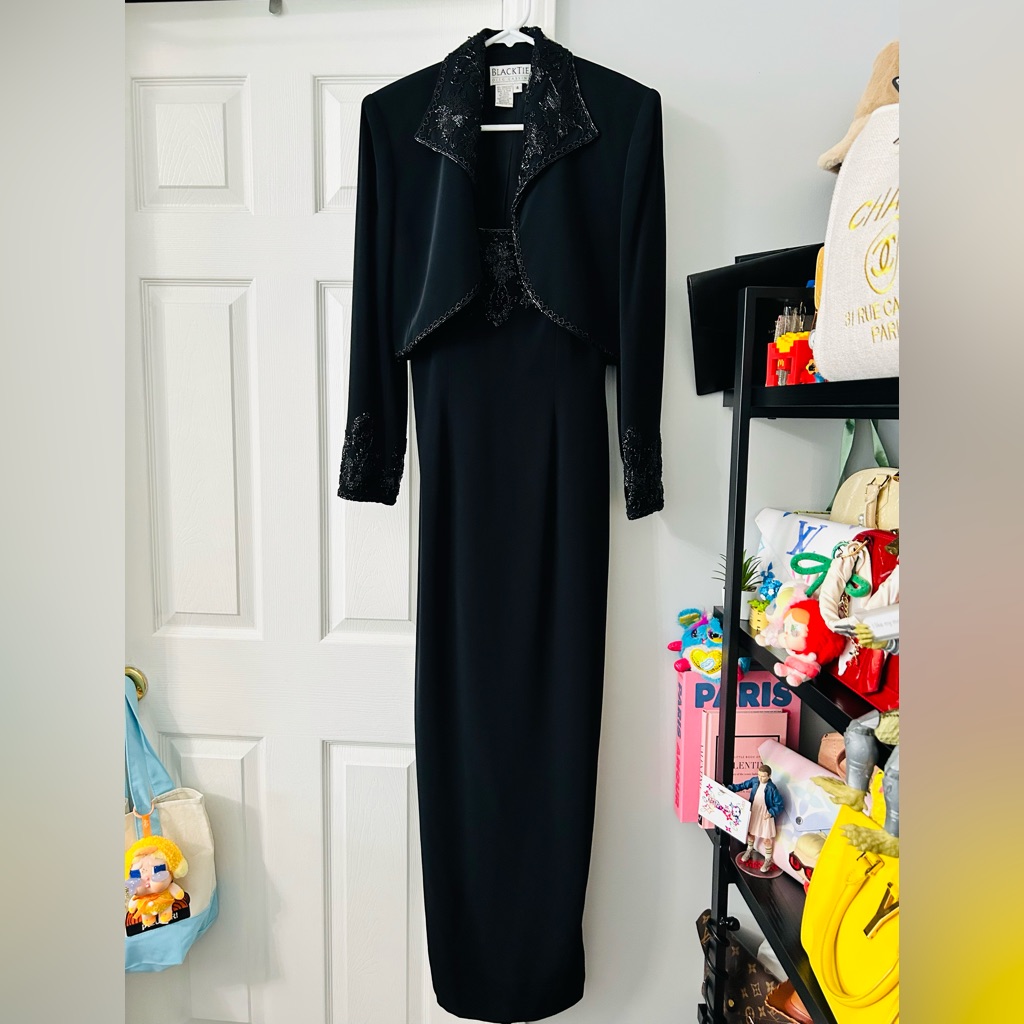 Oleg Cassini Black Long Sleeve Dress With Jacket